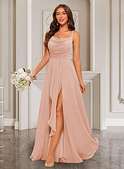 Amazon.com: Aqua Blue Cowl Neck Bridesmaid Dresses with Slit